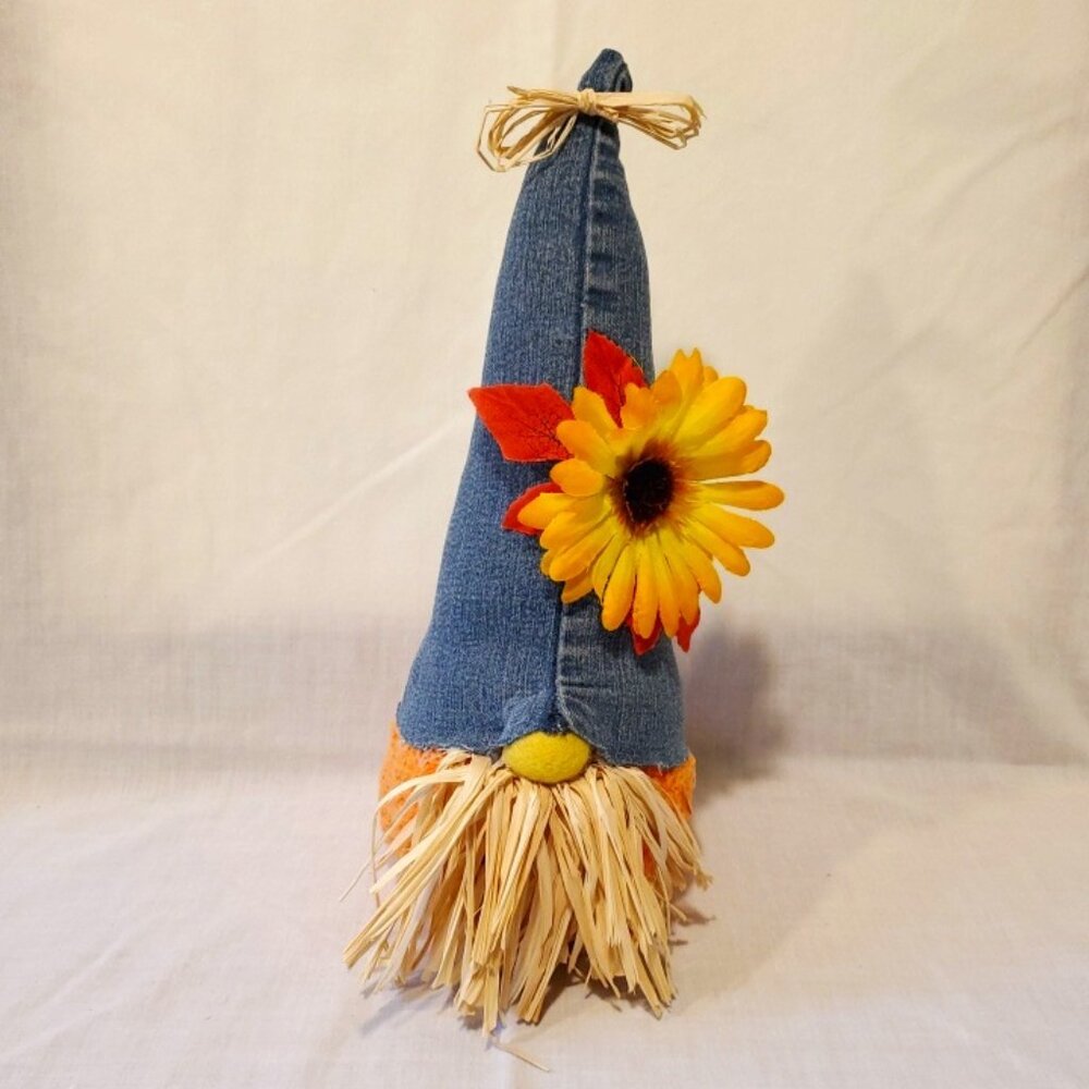 Handmade Fall Gnome Decoration Denim Sunflower Autumn Decor 12" Farmhouse Gnome
